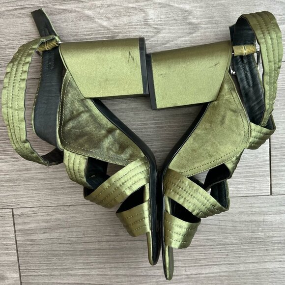 Sol Sana Strappy Block Heel Gabby Heel in Forest Green Satin Size EU38 / W7 - Picture 3 of 8